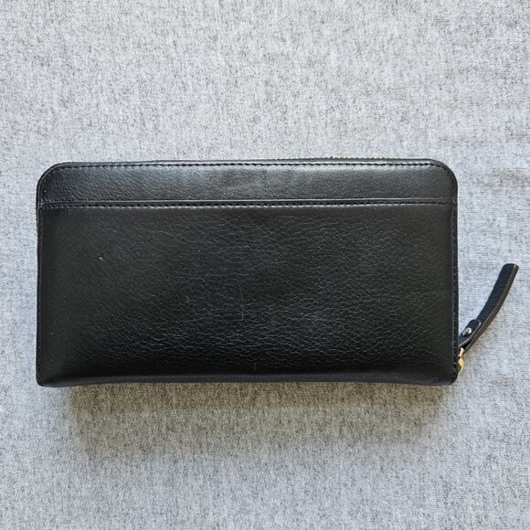 Kate Spade Zip Around Leather Wallet Organize Black White Bow Gold Accents - Picture 4 of 16